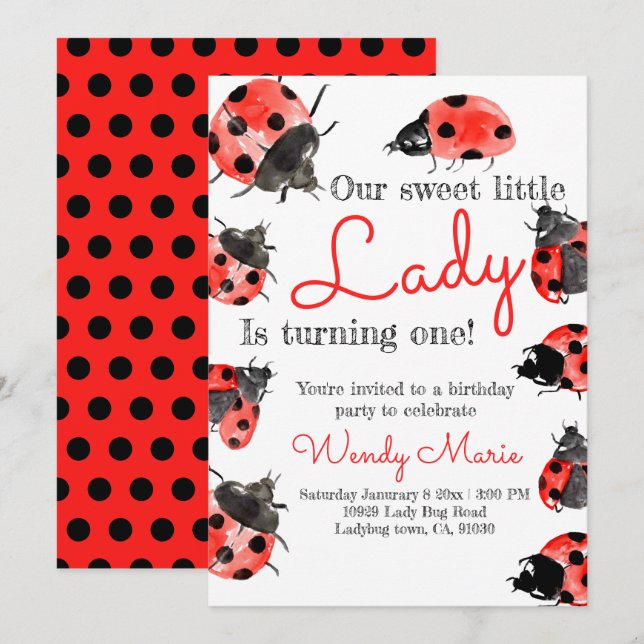 Lady bug birthday girl party invitation (Front/Back)