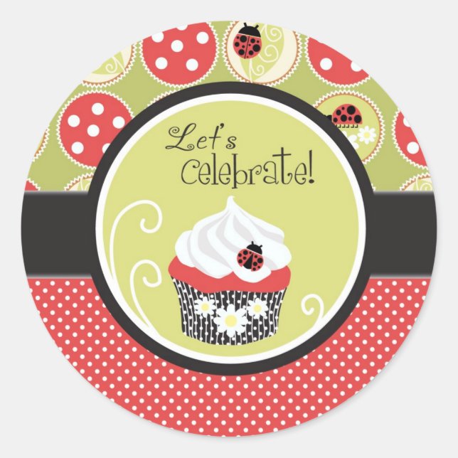 Lady Bug & Cupcake Birthday Classic Round Sticker (Front)