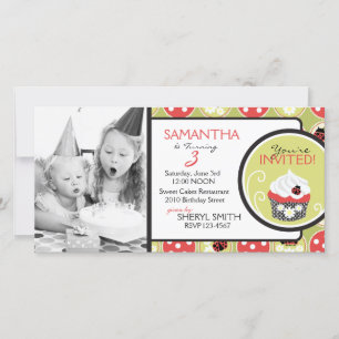 Lady Bug & Cupcake Birthday Invitation Photo Card