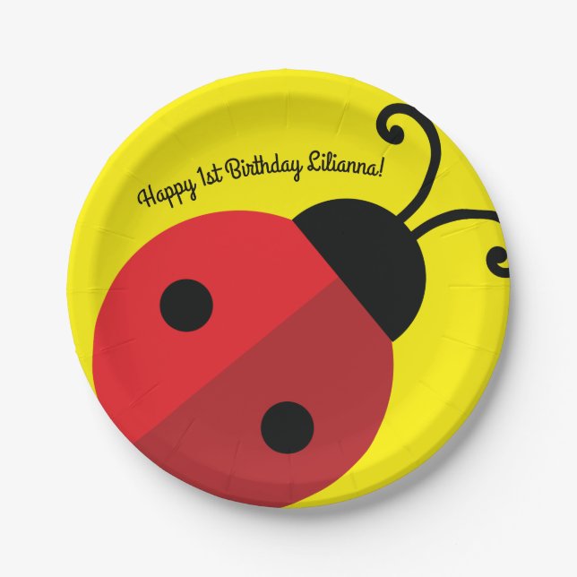 Lady Bug Cute 1st Birthday Party Paper Plate (Front)