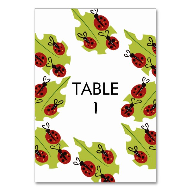 Lady Bug Drawing Birthday Table Card (Front)