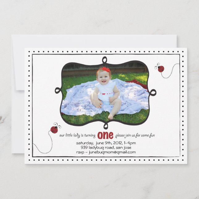 Lady Bug First Birthday Invitation (Front)
