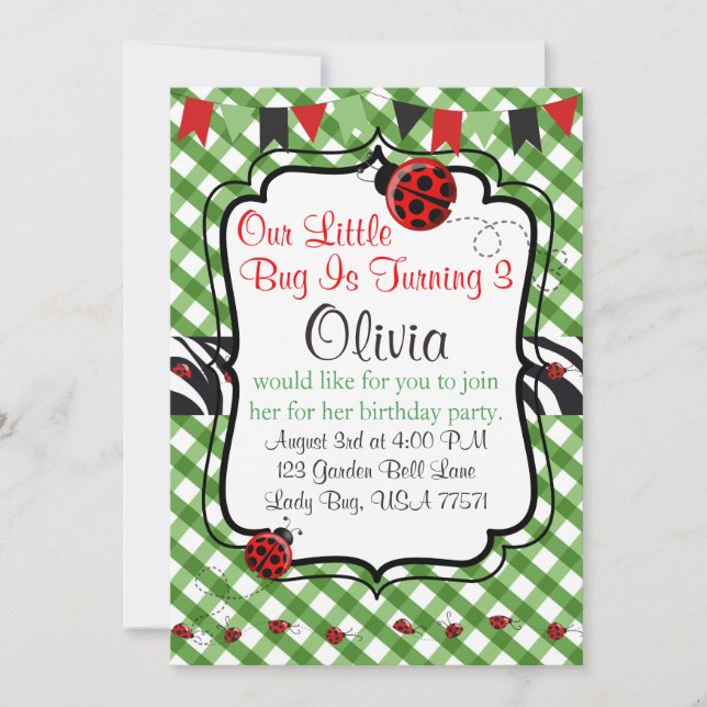 Lady Bug Garden Tea and Cakes Party Invitation (Devant)