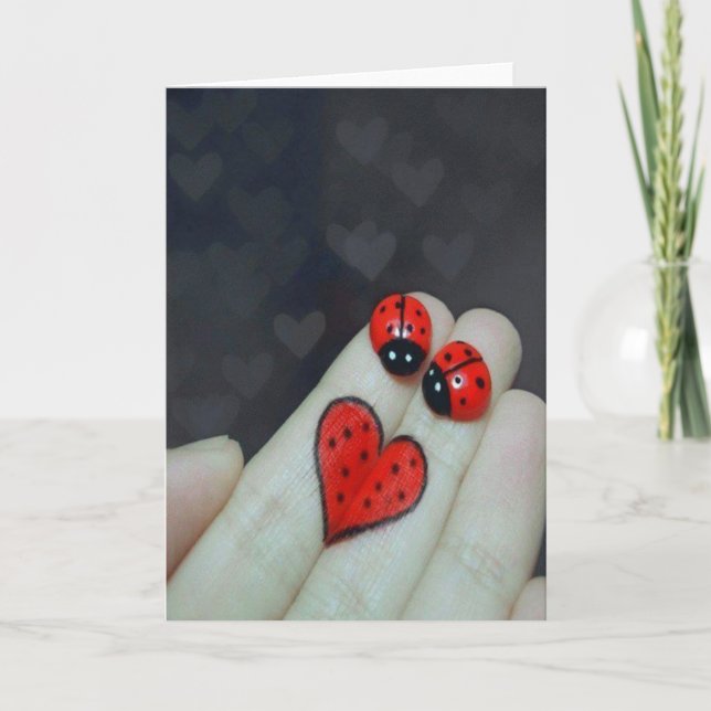 Lady Bug Heart Valentines Card (Front)