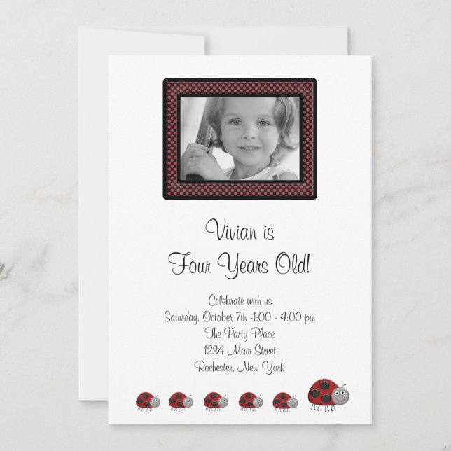 Lady Bug Invitations de fête d'anniversaire (Devant)