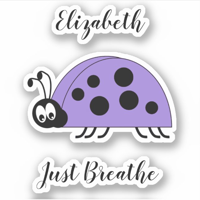 Lady bug just breathe anxiety quote name purple (Front)
