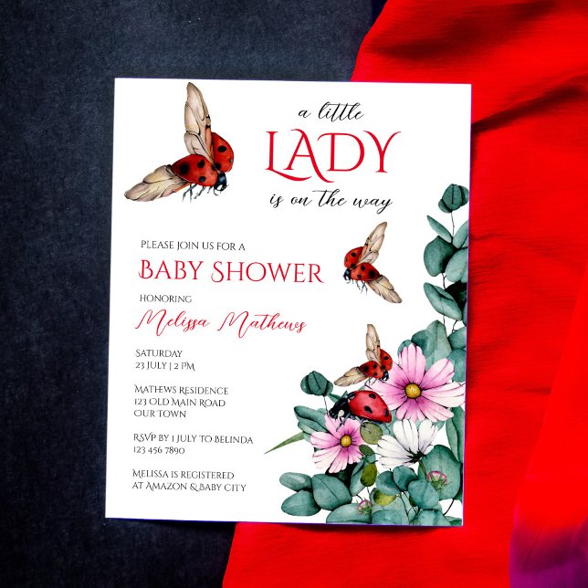 Lady bug little lady baby shower budget invitation (Creator Uploaded)
