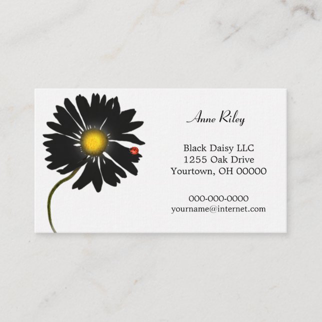 lady bug on black daisy business card (Front)