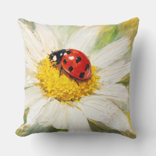 "Lady Bug on Daisy" Throw Pillow