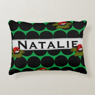 Lady Bug On Lilly Pad Accent Pillow