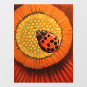 Lady Bug On Red Flower Window Cling