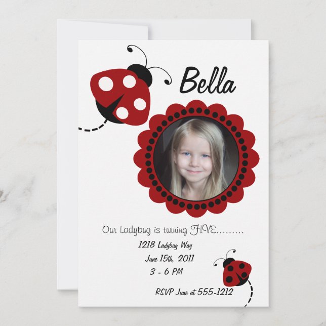 Lady Bug Photo Invite Flower Invitation (Front)
