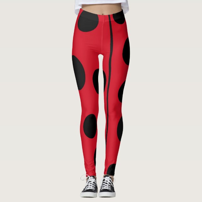 Lady Bug Red and Black Design Leggings (Front)