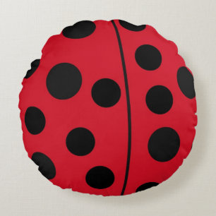 Lady Bug Red and Black Design Round Pillow
