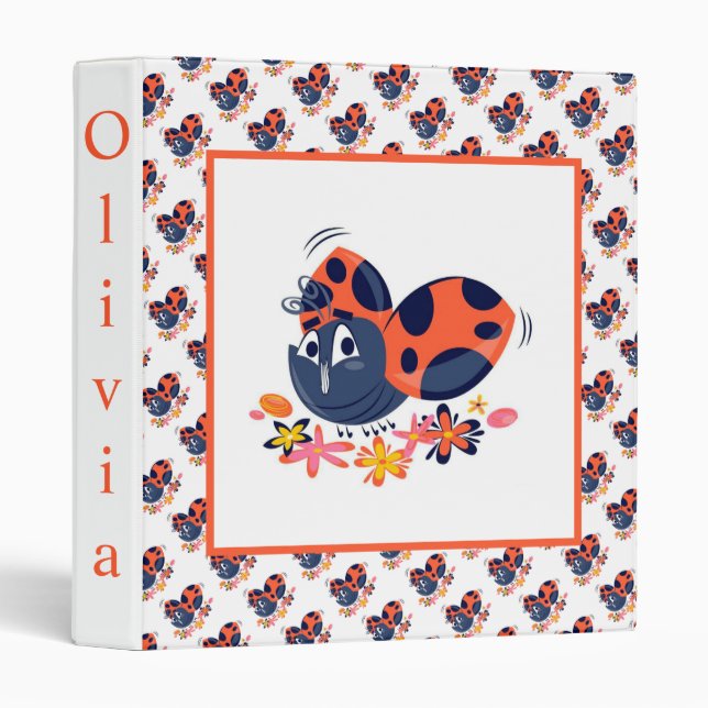 Lady Bugs and Flowers 3 Ring Binder (Front/Spine)