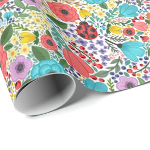 Lady Bugs and Flowers Wrapping Paper