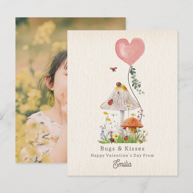 Lady Bugs & Kisses Classroom Valentine Photo Postcard (Front/Back)