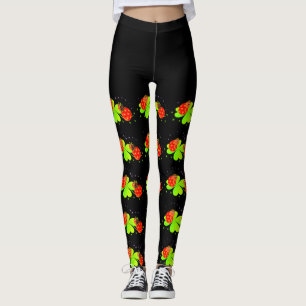 Lady Bugs sur un Motif Shamrock Black Top Leggings