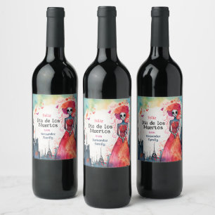 Lady Catrina's Watercolor Blooming Tribute Wine Label