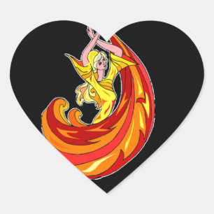 Lady dancer in red on black heart sticker