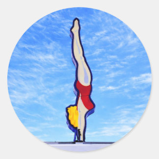 Lady Diver, Red Bathing Suit, Vintage Neon Sign, Classic Round Sticker