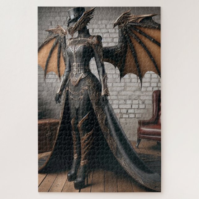 Lady Dragon Rider Steampunk Victorian Industrial Jigsaw Puzzle (Vertical)