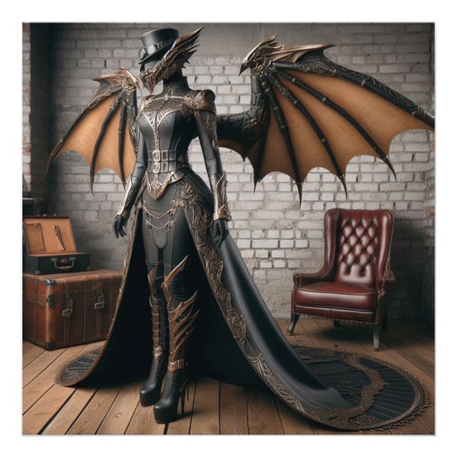 Lady Dragon Rider Steampunk Victorian Industrial Photo Print (Front)