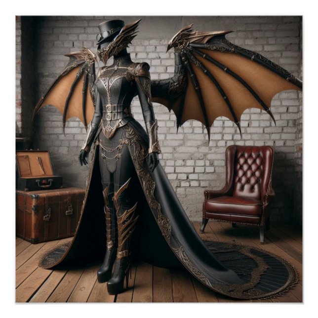 Lady Dragon Rider Steampunk Victorian Industrial Poster (Front)