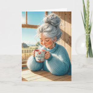 Lady Drinking Coffee Thinking of You Card