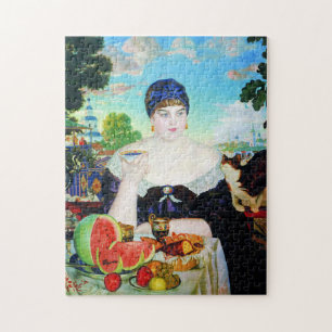 Lady Drinking Tea with Cat Puzzle
