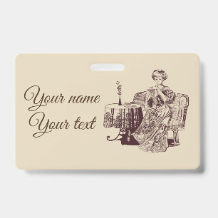 lady drinks tea badge