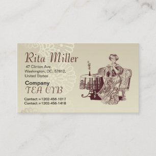 lady drinks tea business card