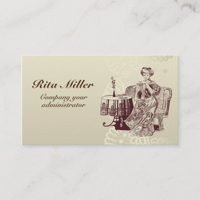 lady drinks tea business card (Front)