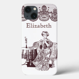 lady drinks tea iPhone 13 case
