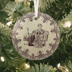 Lady drinks tea glass ornament