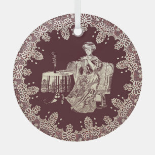 Lady drinks tea glass ornament