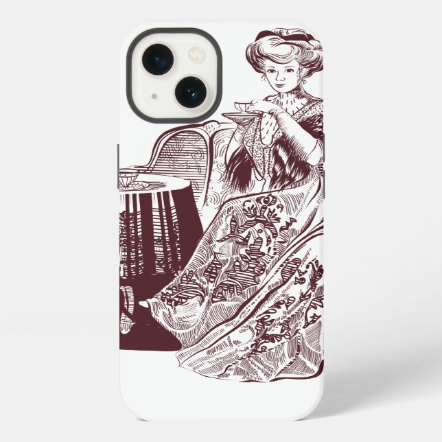 lady drinks tea iPhone case (Back)