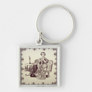 lady drinks tea keychain