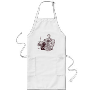 lady drinks tea long apron