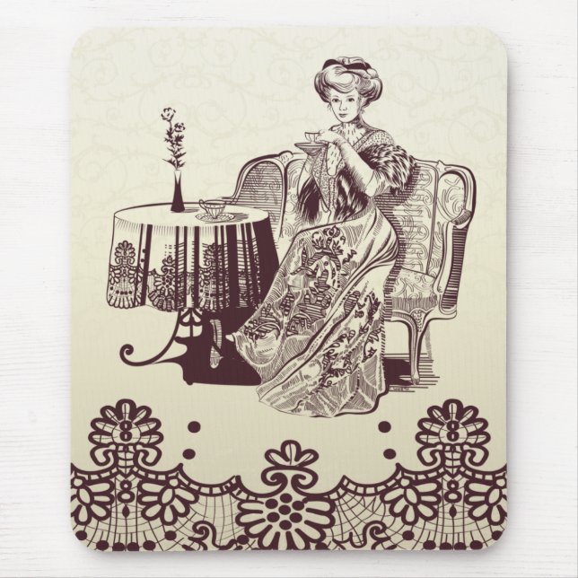 lady drinks tea mouse pad (Front)