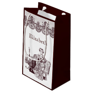 lady drinks tea small gift bag