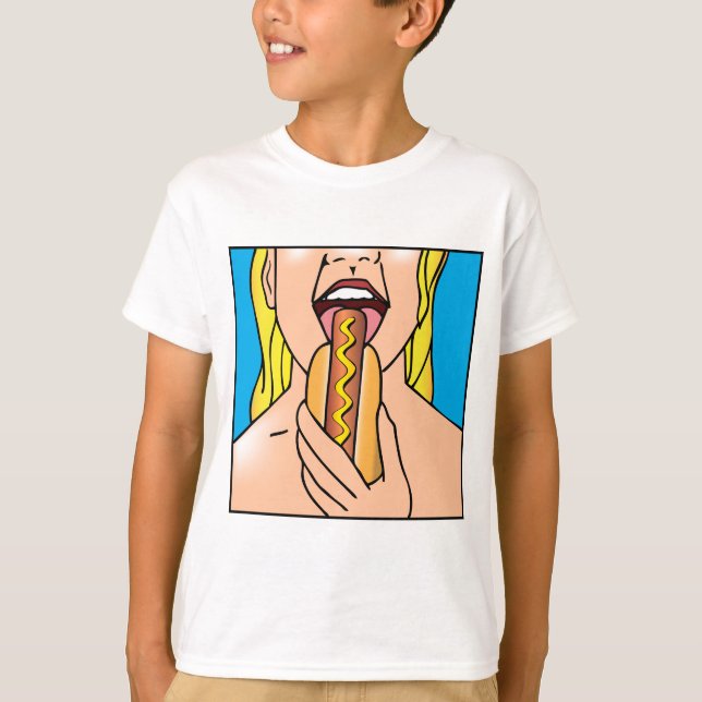 Lady Eating Hot Dog T-Shirt (Front)