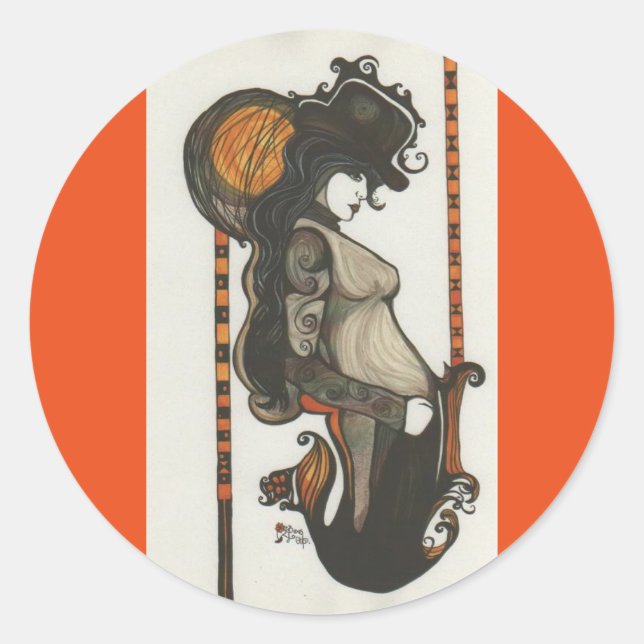 Lady Enigma Goddess Steampunk Style Round Stickers (Front)