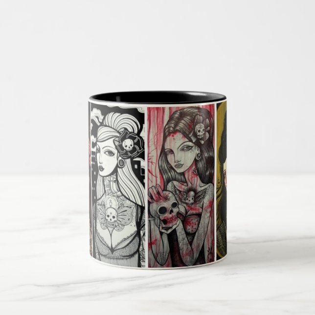 lady faces Two-Tone coffee mug (Center)