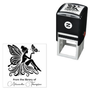 Lady Fairy Holding Butterfly Library Book Name Self-inking Stamp