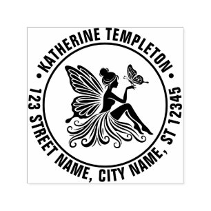 Lady Fairy Holding Butterfly Name Return Address Self-inking Stamp