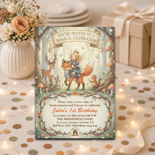 Lady Fairy Whimsical Forest 1st Birthday Party Invitation
