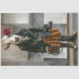 Lady Farm Cow Dressed Work Attire Decoupage Tissue Paper