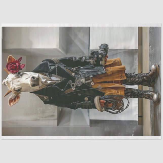 Lady Farm Cow Dressed Work Attire Decoupage Tissue Paper (Front)