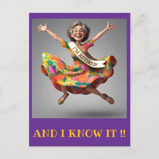 " LADY FINALLY RETIRED " POSTCARD (Front)